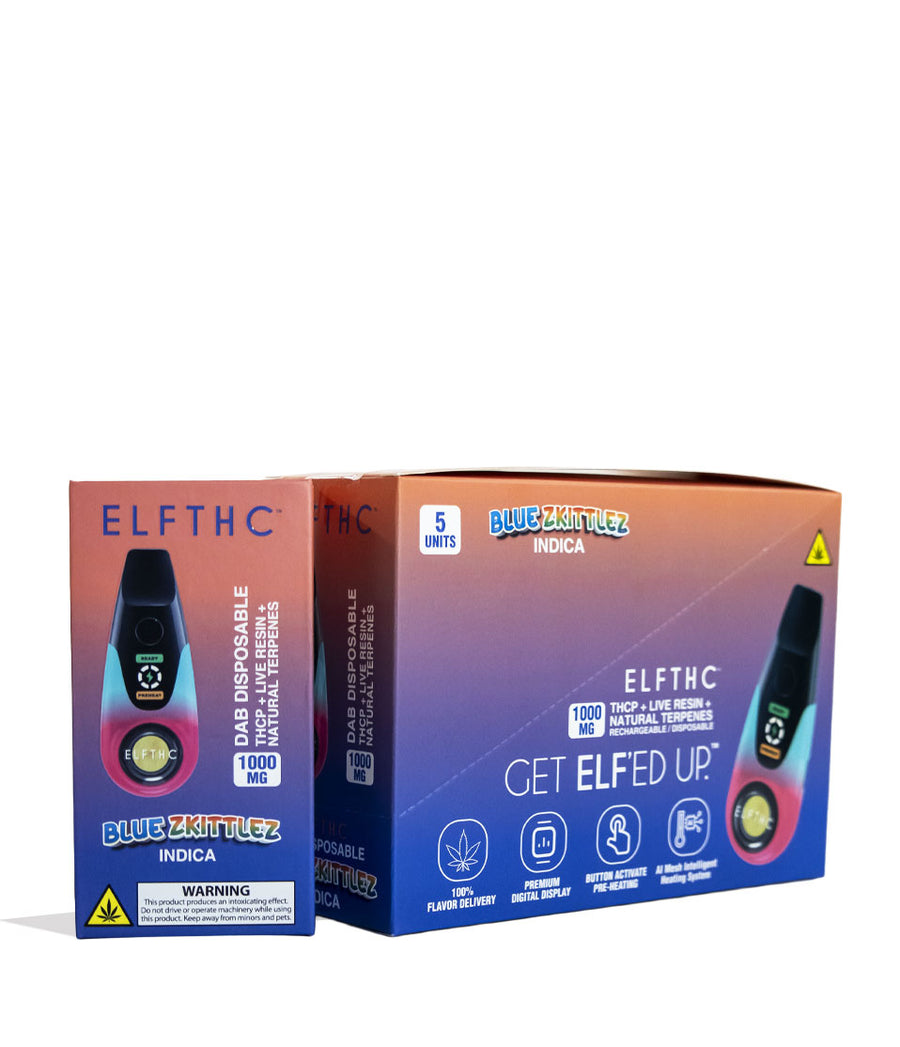 Blue Zkittlez Elf THC 1000mg THCP + Live Resin Dab Disposable 5pk Front View on White Background