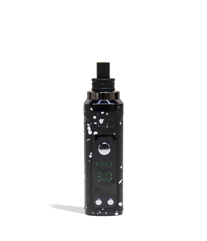 Black White Spatter Wulf Mods Nestor Portable Concentrate Vaporizer Front View on White Background