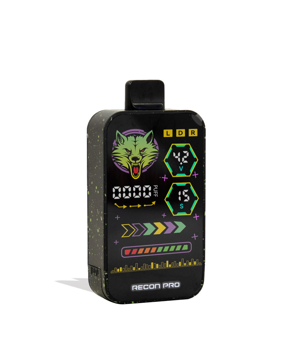 Black Green Spatter Wulf Mods Recon Pro Dual 510 Voltage Battery 9pk Angle View on White Background
