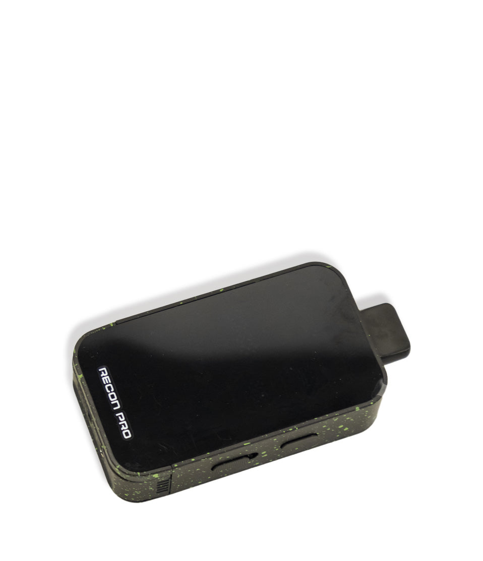 Black Green Spatter Wulf Mods Recon Pro Dual 510 Voltage Battery 9pk Down View on White Background