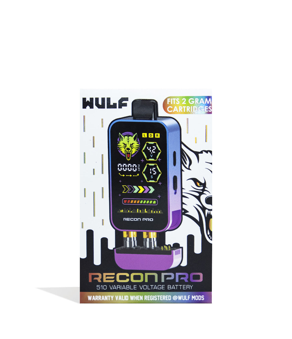 Full Color Wulf Mods Recon Pro Dual 510 Voltage Battery 9pk Packaging Front View on White Background