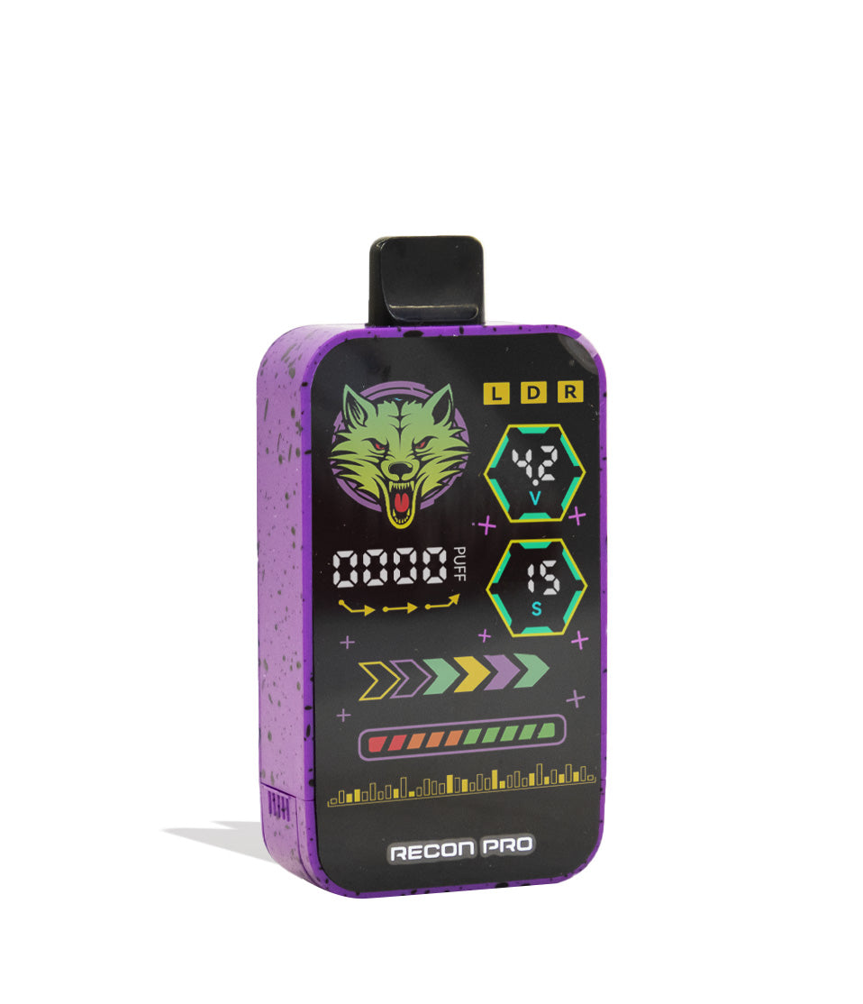 Purple Black Spatter Wulf Mods Recon Pro Dual 510 Voltage Battery 9pk Angle View on White Background