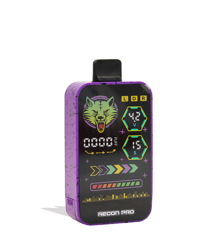 Purple Black Spatter Wulf Mods Recon Pro Dual 510 Voltage Battery 9pk Angle View on White Background