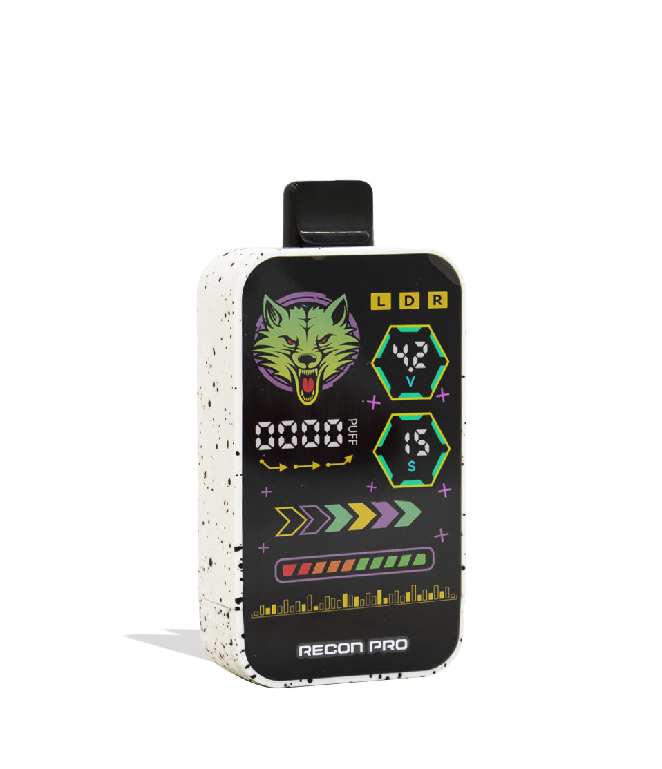 White Black Spatter Wulf Mods Recon Pro Dual 510 Voltage Battery 9pk Angle View on White Background