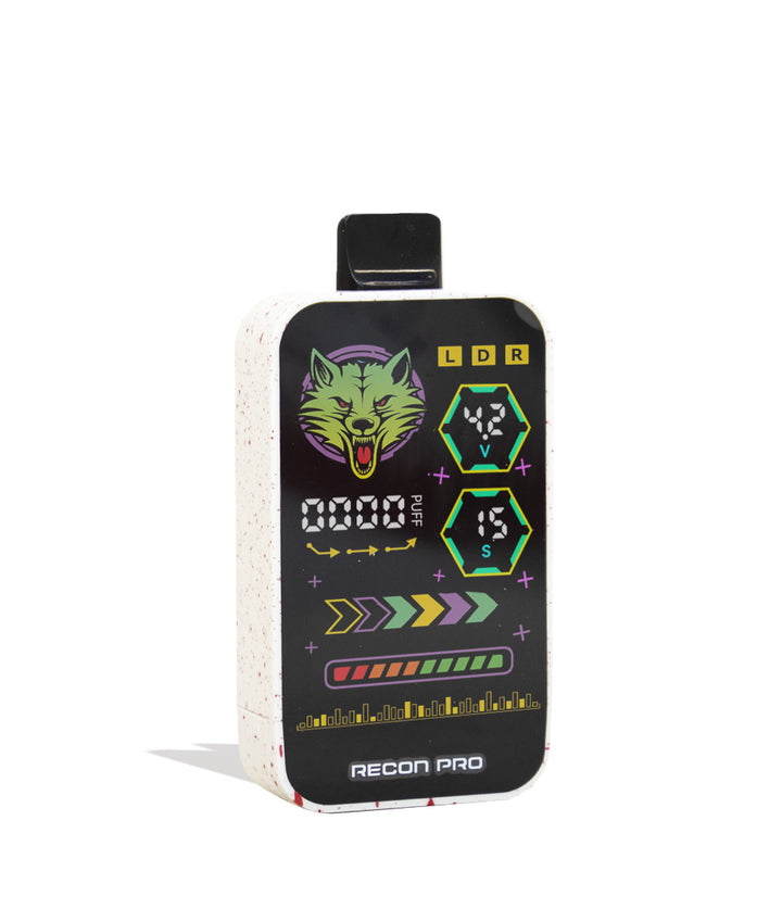 White Red Spatter Wulf Mods Recon Pro Dual 510 Voltage Battery 9pk Angle View on White Background
