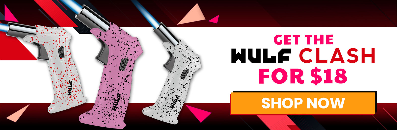 Three Wulf Clash Torches with a promotional banner for 'Wulf Clash torches showing a price and 'Shop Now' button.