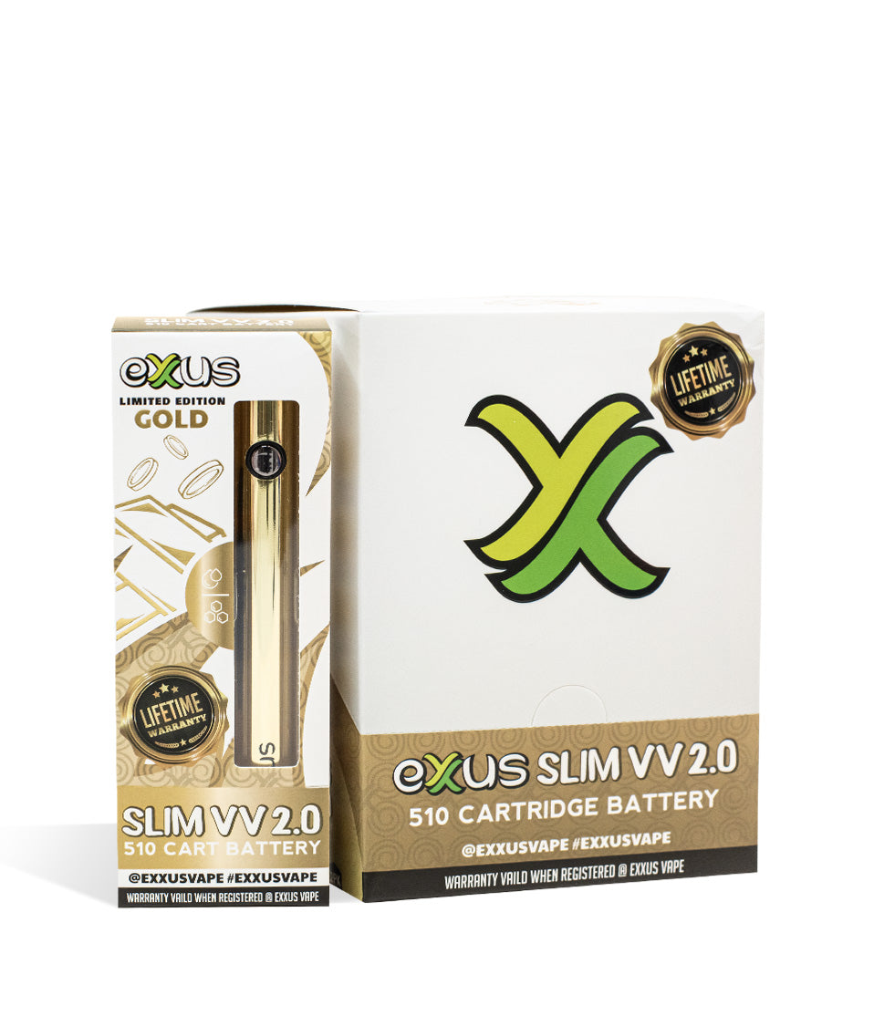 Gold Exxus Vape Slim VV 2.0 Cartridge Vaporizer 12pk on white background