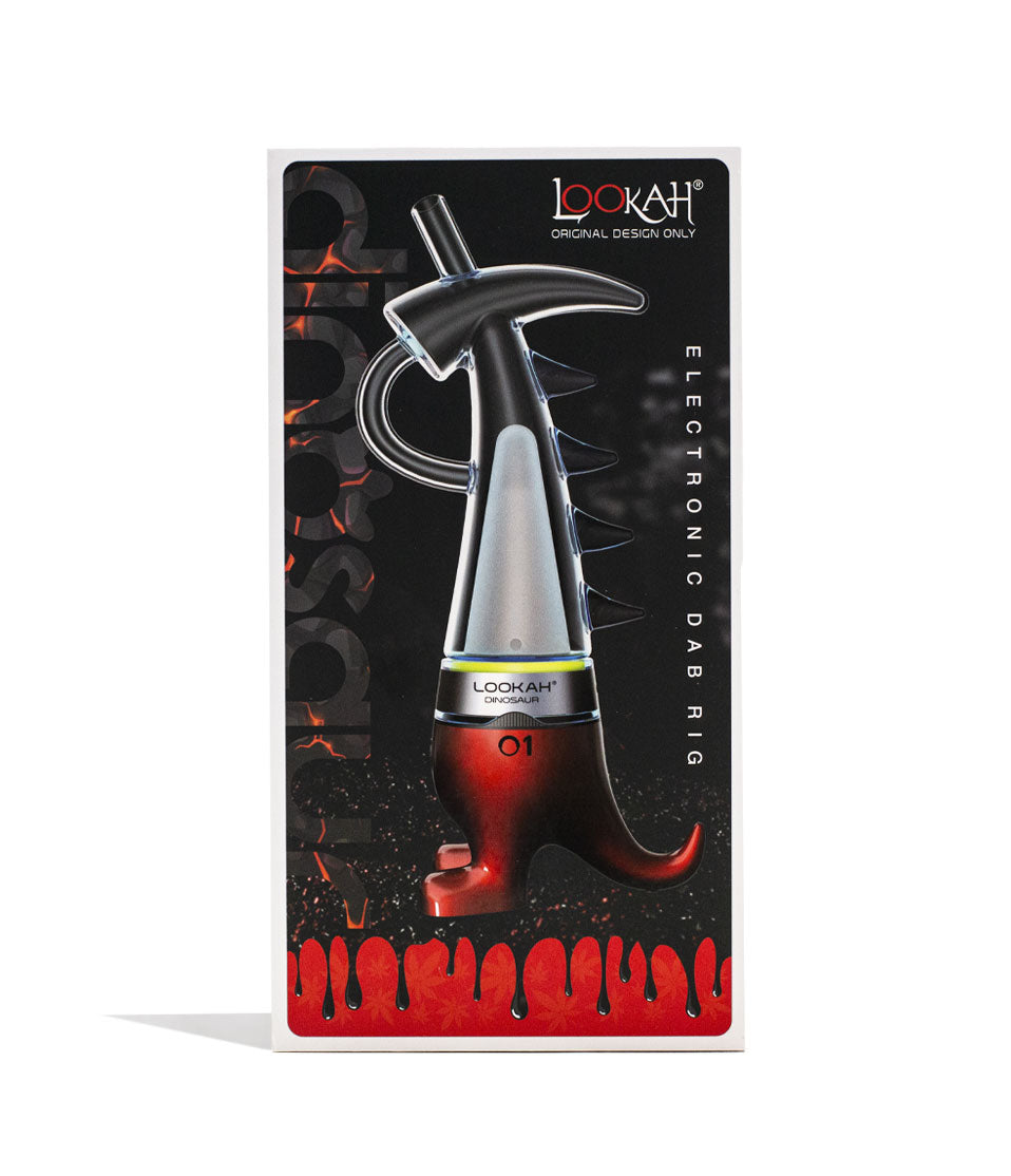 Red Lookah Dinosaur Electronic Dab Rig Packaging Front View on White Background