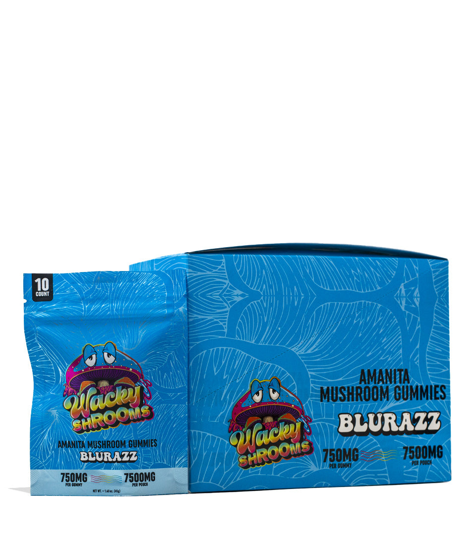 Blue Razz Wacky Shrooms 7500mg Amanita Mushroom Gummies 10pk Front View on White Background