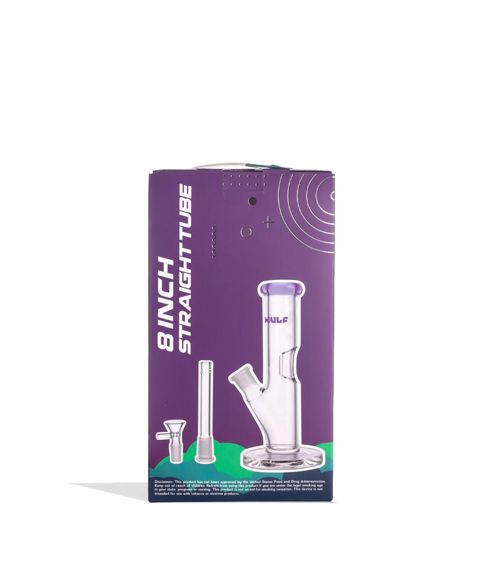 Purple Wulf Mods 5mm 8inch Straight Water Pipe Packaging Back View on White Background