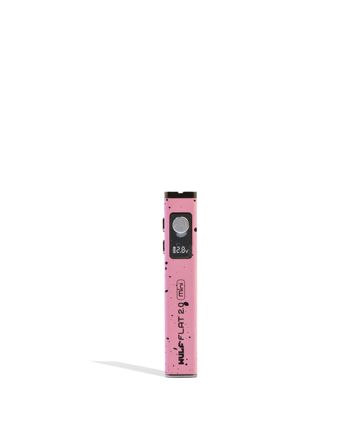 Pink Black Spatter Wulf Mods Flat Mini 2.0 Variable Voltage Battery 9pk Front View on White Background