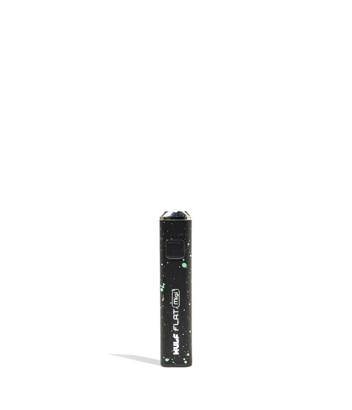 Black Green Spatter Wulf Mods Flat Mini Cartridge Vaporizer 9pk Front View on White Background