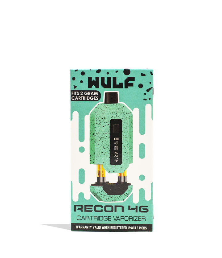Teal Black Spatter Wulf Mods Recon 4g Dual Cartridge Vaporizer 9pk Packaging Front View on White Background