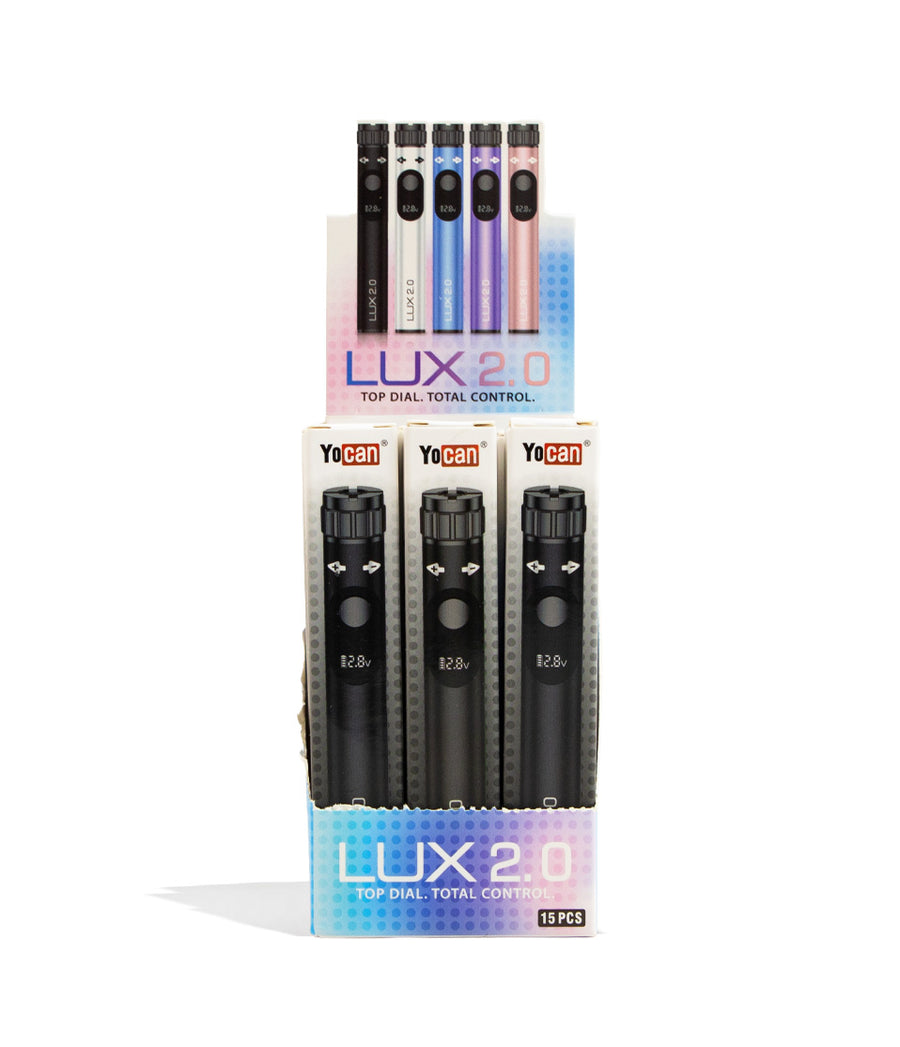 Yocan Lux 2.0 Variable Voltage Battery 15pk Front View on White Background