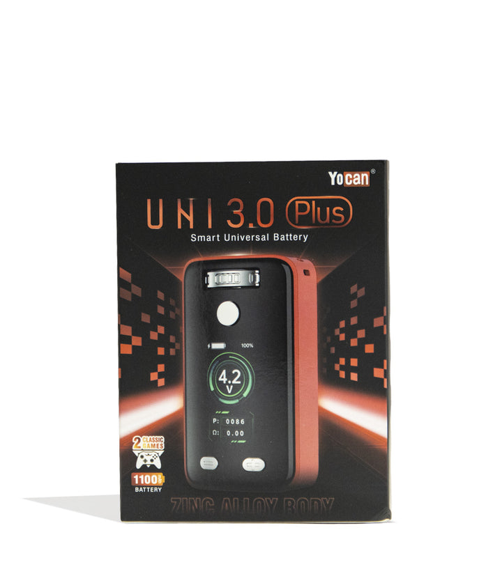 Red Yocan UNI 3.0 Plus Variable Voltage Battery Packaging Front View on White Background