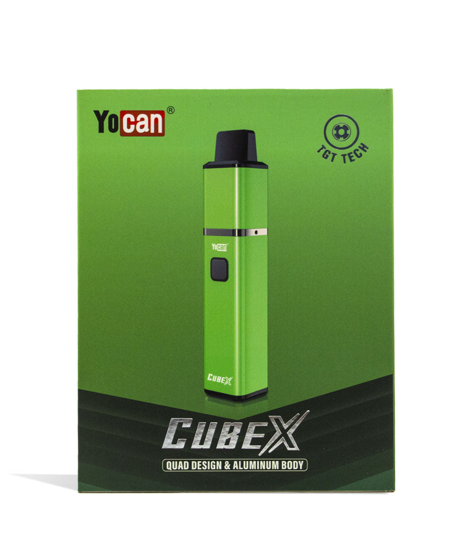 Green  Yocan CubeX Concentrate Vaporizer Packaging Front View on White Background