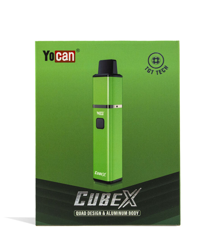 Green  Yocan CubeX Concentrate Vaporizer Packaging Front View on White Background